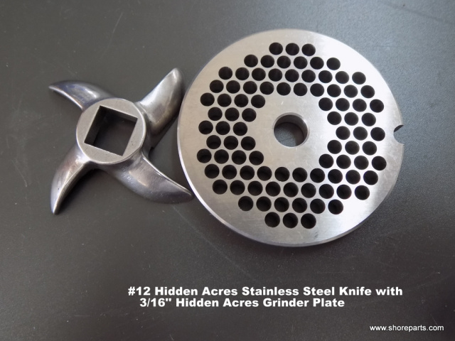 #12 Hidden Acrew Stainless Steel Knife With 3/16" Hidden Acres Grinder Plate
